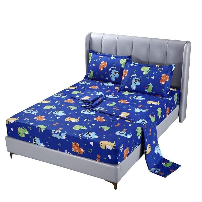 SDIII 4PCS Cute Dinosaur Sheets Set Queen, Soft Microfiber Dinosaur Sheets Queen Size, Dino Bed Sheet for Boys Girls Kids and Teens All Season - Image 1
